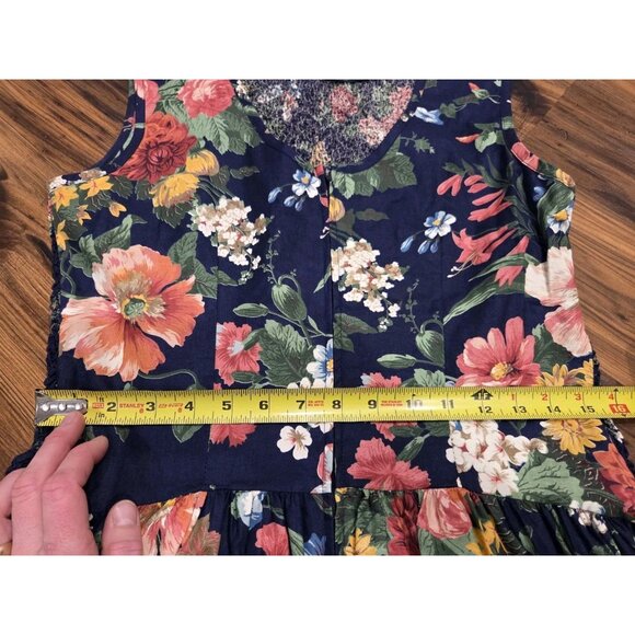 Phoebe VTG Floral Maxi Dress 14 USA Made Navy Cottagecore Drop Waist Textured - Picture 14 of 15